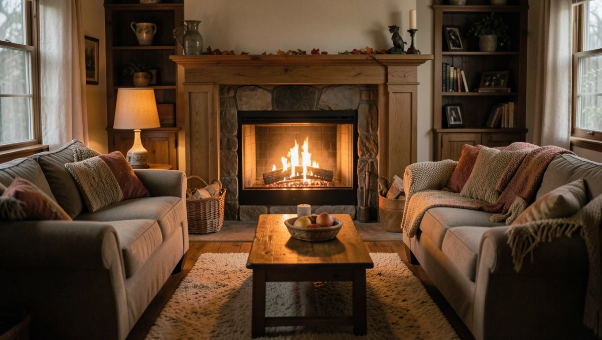 aranżacje salonu z kominkiem elektrycznym