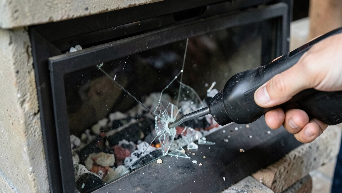 Naprawa pękniętej szyby kominkowej