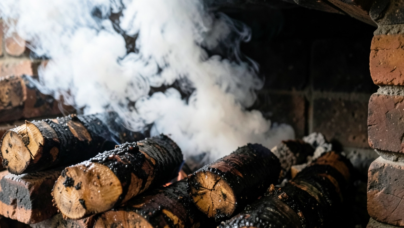 Palenie mokrym drewnem a wędzony zapach z kominka