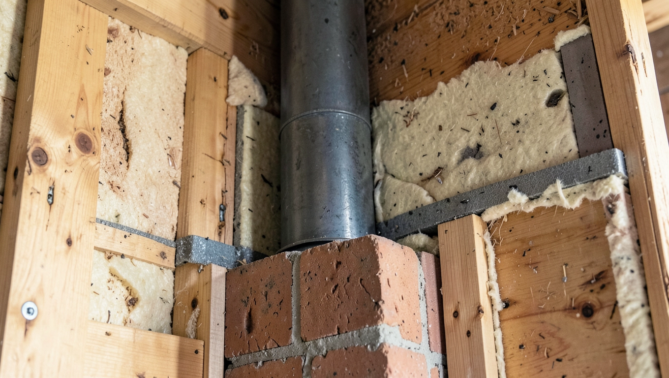 Przejście komina przez ścianę drewnianą
