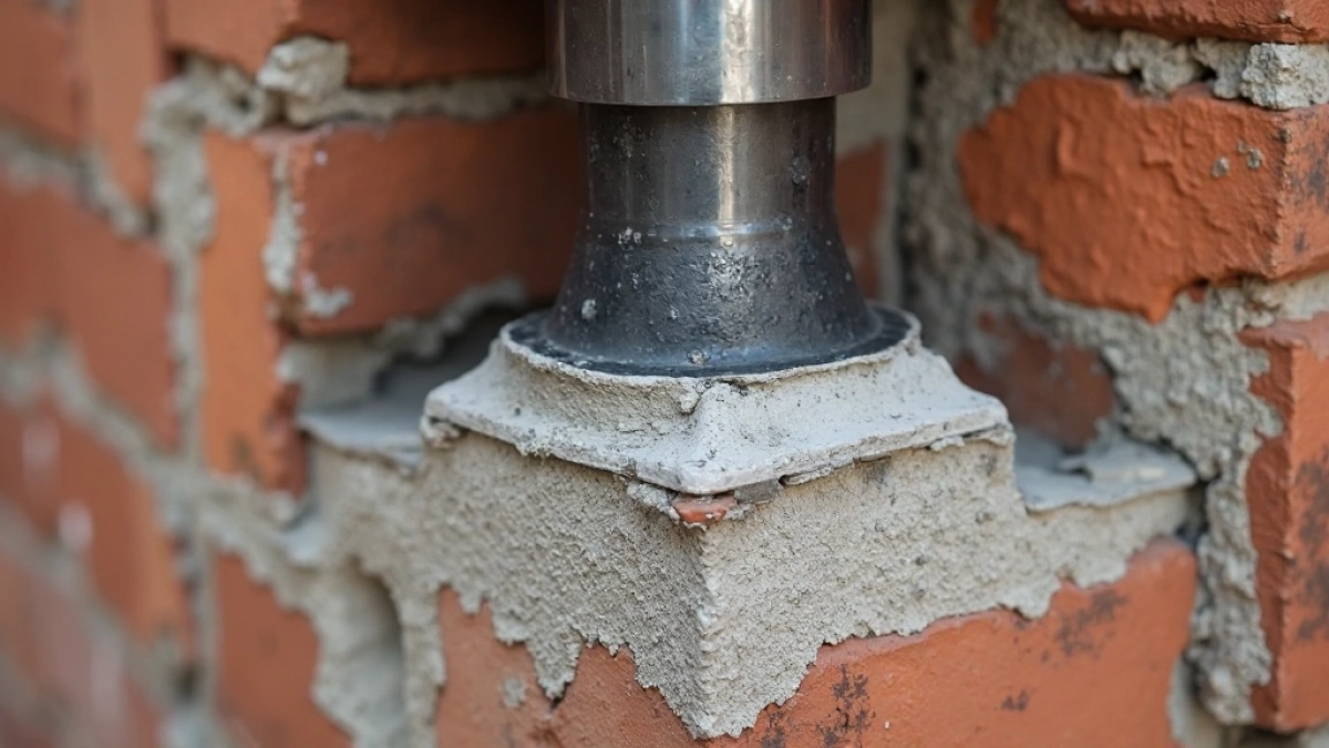 Przejście komina przez ścianę murowaną