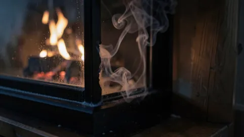 Kominek narożny szczelina między szybami