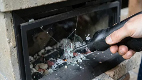Naprawa pękniętej szyby kominkowej