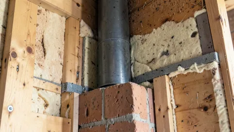 Przejście komina przez ścianę drewnianą