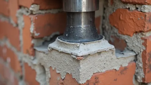 Przejście komina przez ścianę murowaną